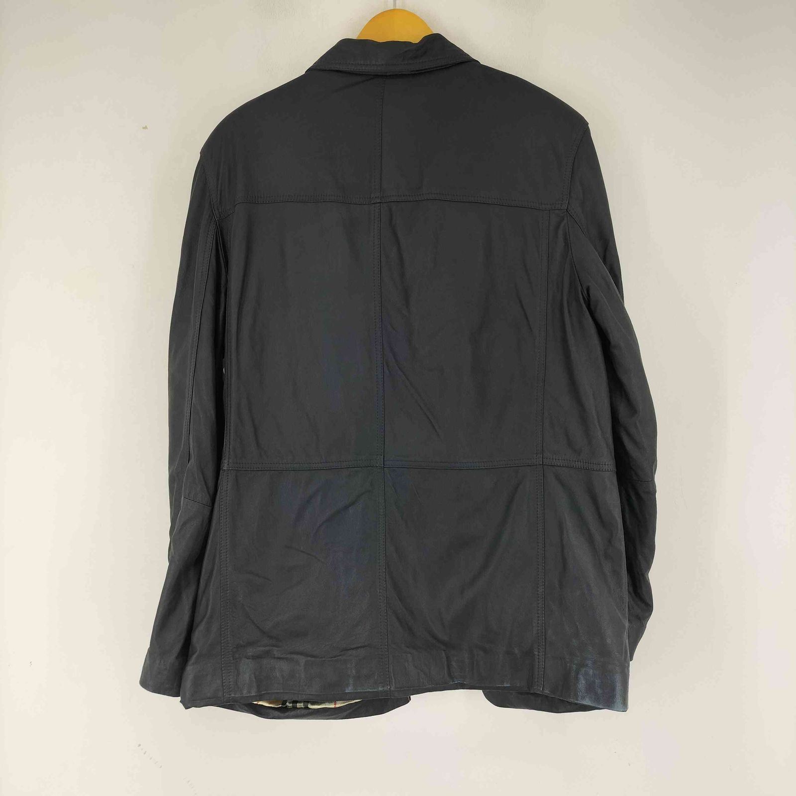 ユーズドフルギ 古着 NOTUREL 裏地ノヴァチェック 比翼デザインレザーブルゾン メンズ 表記無