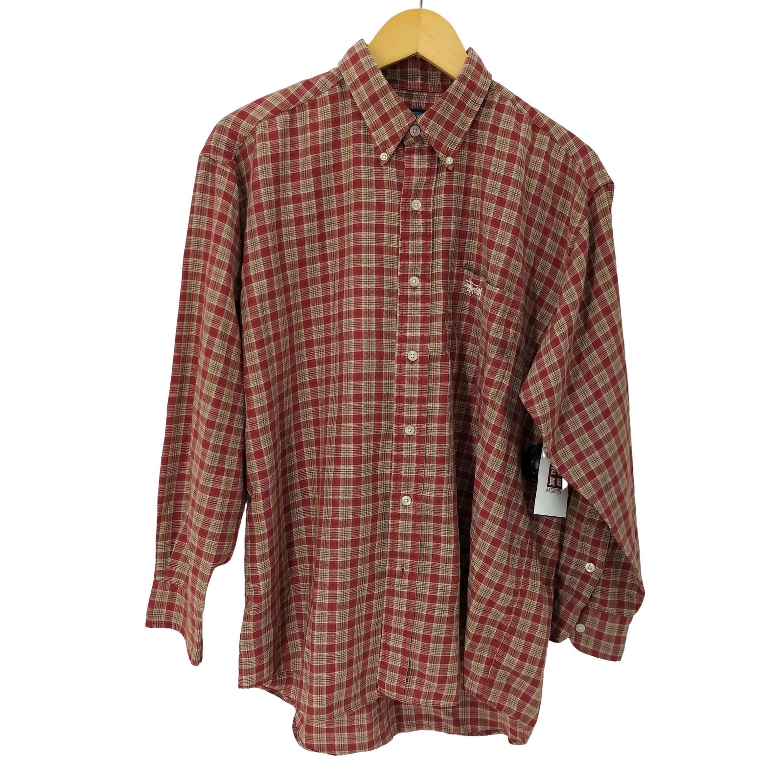 ステューシー Stussy 90s MADE IN USA ロゴ刺繍 チェック柄 BD 長袖ネルシャツ メンズ JPN L