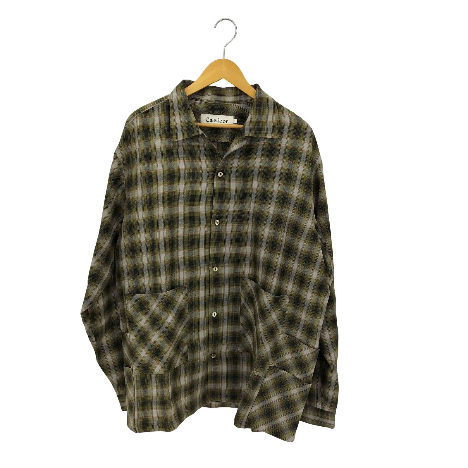 ユーズドフルギ 古着 Caledoor マルチポケット 開襟 オープン ウール チェックシャツ メンズ import L
