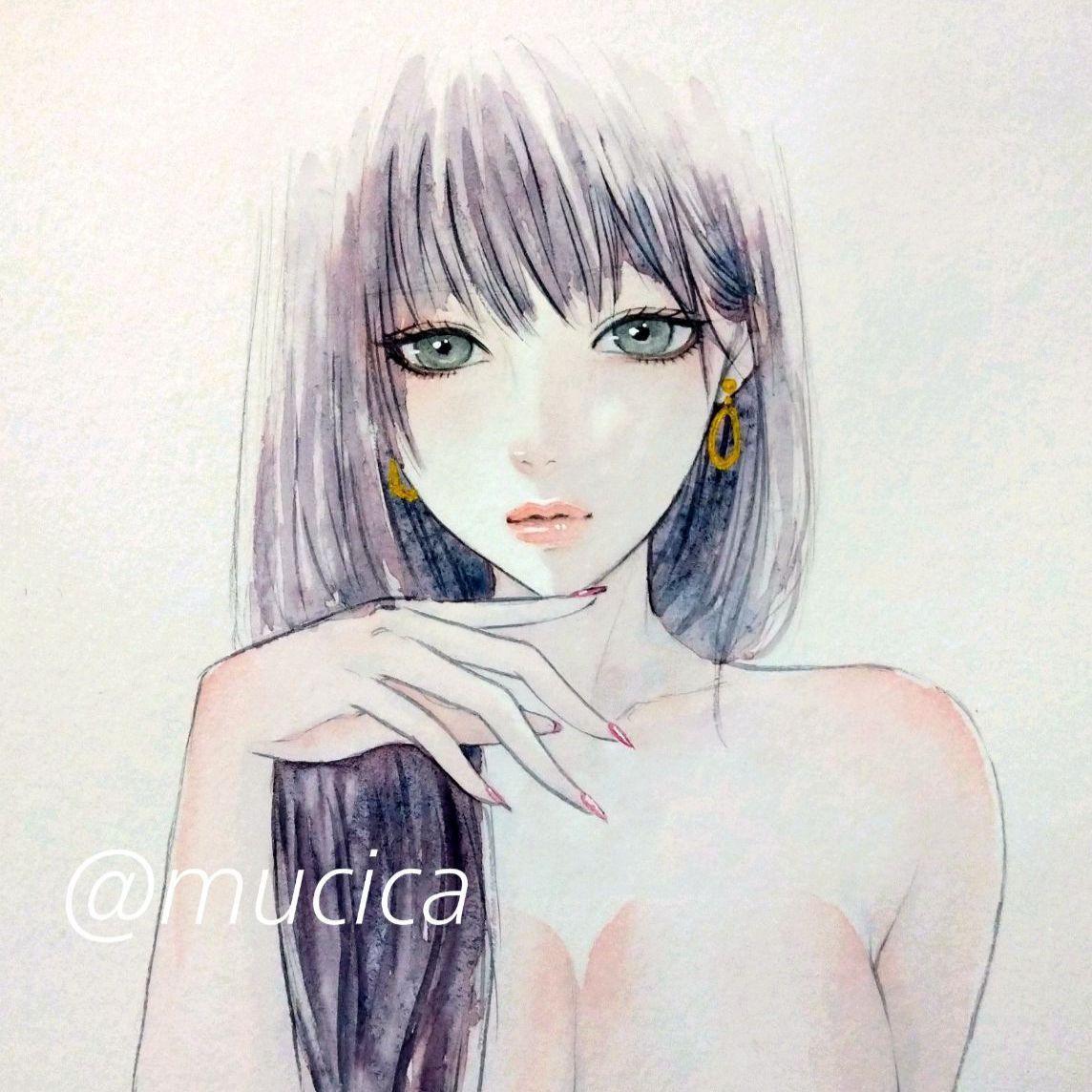 肉筆原画 水彩画 美人画 裸婦画 ヌード 絵画 手描きイラスト - メルカリ