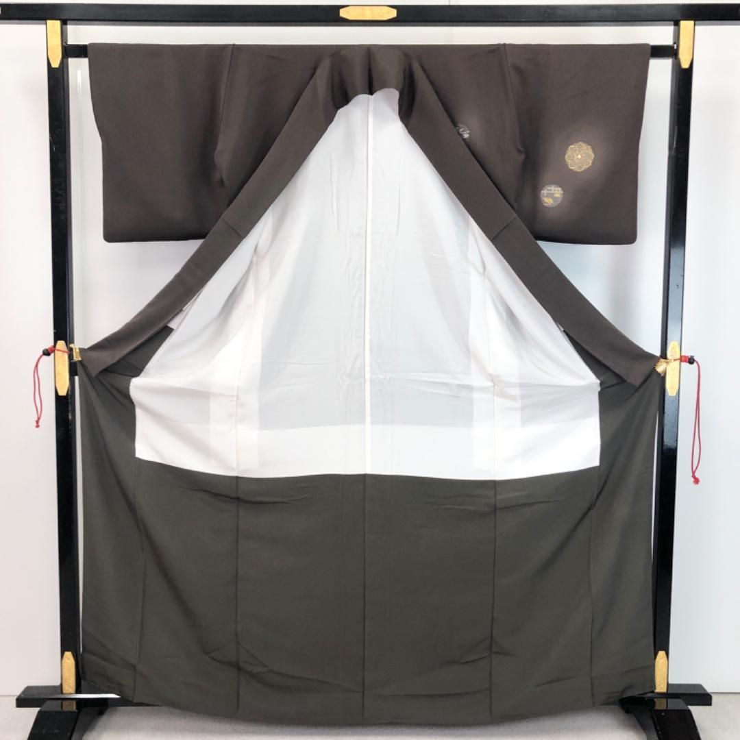 付下げ 華柄模様 金駒刺繍 金銀糸 燻色 K-5500