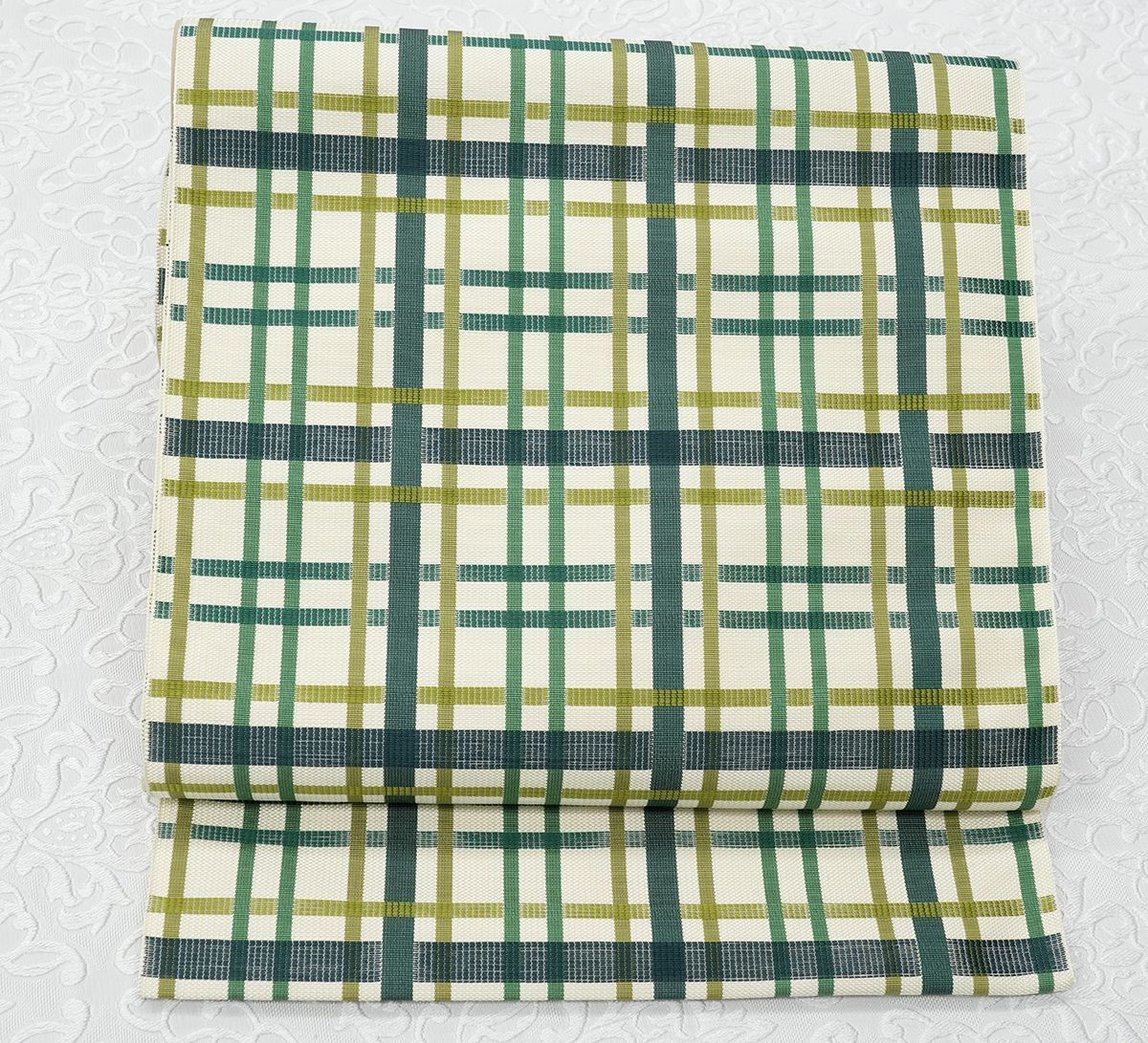 きものサロン掲載柄 博多帯 八寸名古屋帯 狂言格子 クリーム地 仕立代込