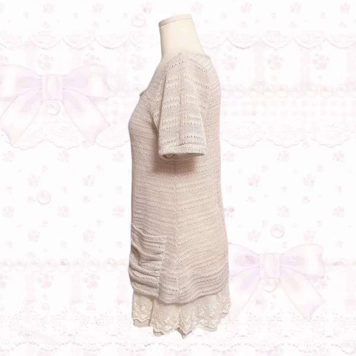 ラテギャル ピンタック 銀糸 グリッター ポイント レース レイヤード ポイント Uネック ONE PIECE