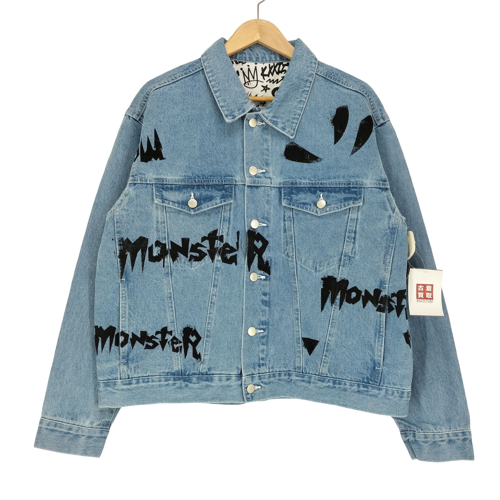 ユーズドフルギ 古着 MONSTER 両面プリント デニムジャケット メンズ M