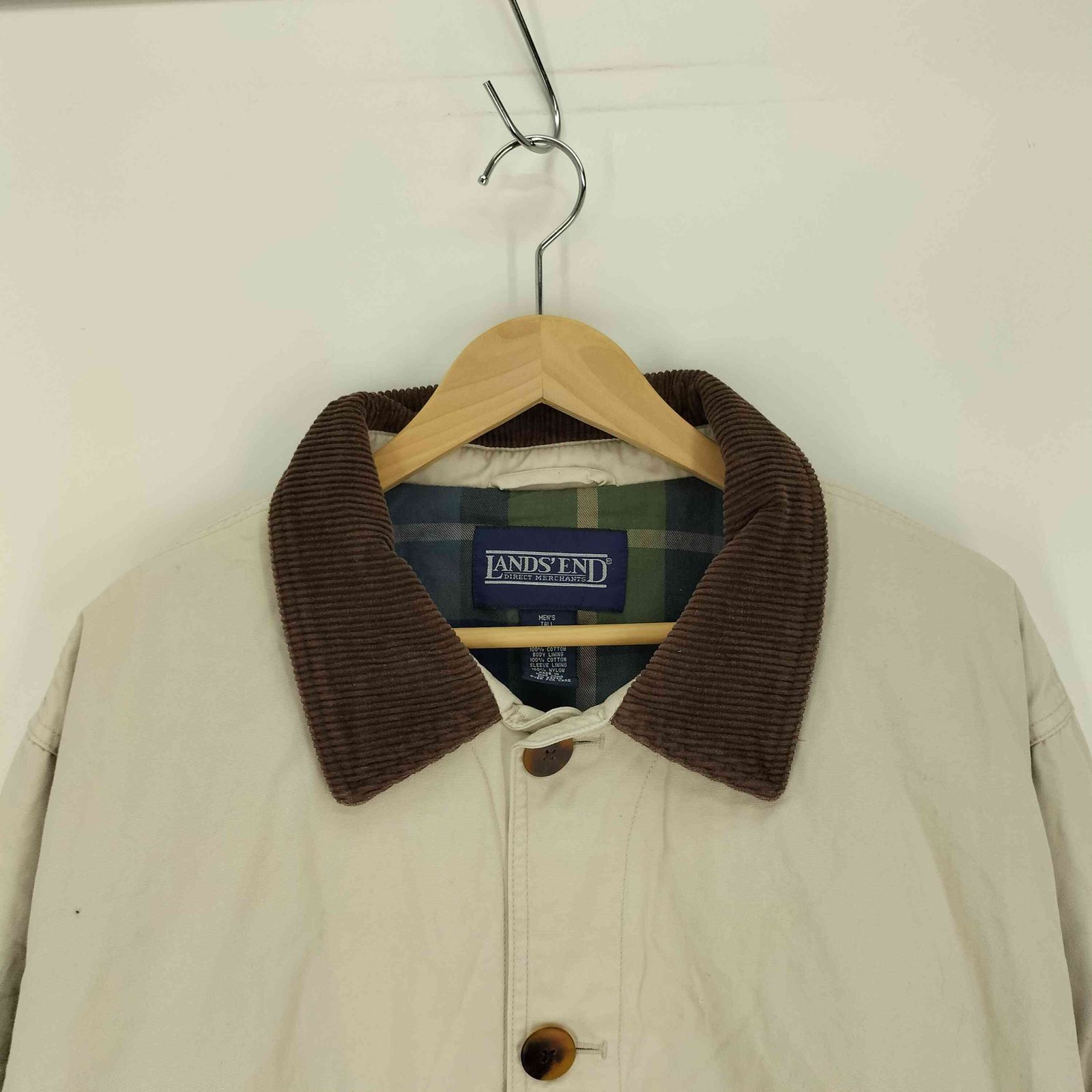 ランズエンド LANDS END 90S 裏地 チェック 襟 コーデュロイ ハンティング カバーオール ジャケット メンズ import L KANDAIZUMI_COM