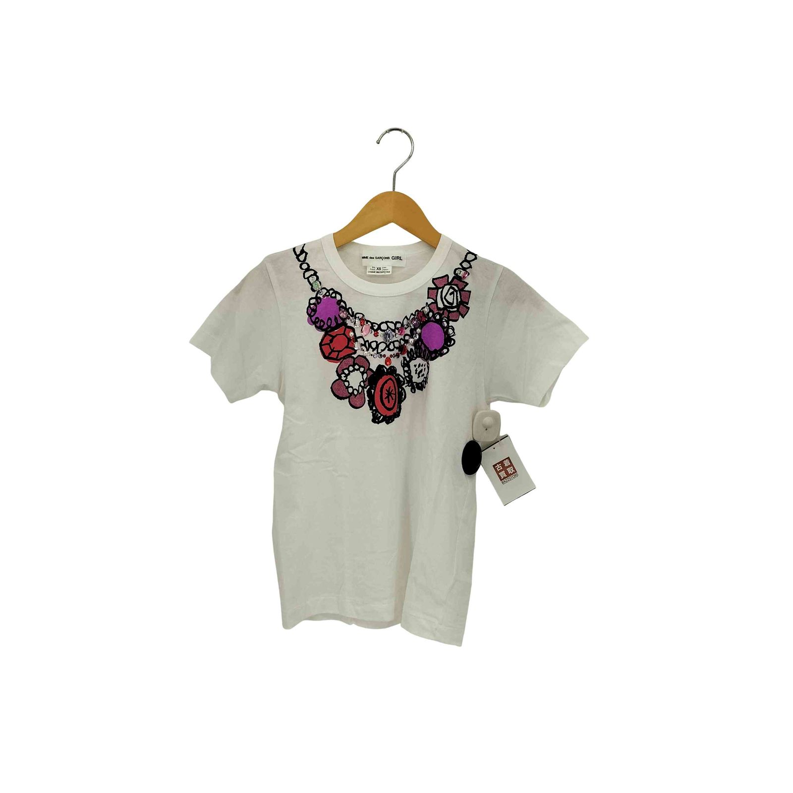 コムデギャルソンガール COMME DES GARCONS GIRL ビジューラインストーンデザイン イラスト クルーネック半袖Tシャツ カットソー レディース XS