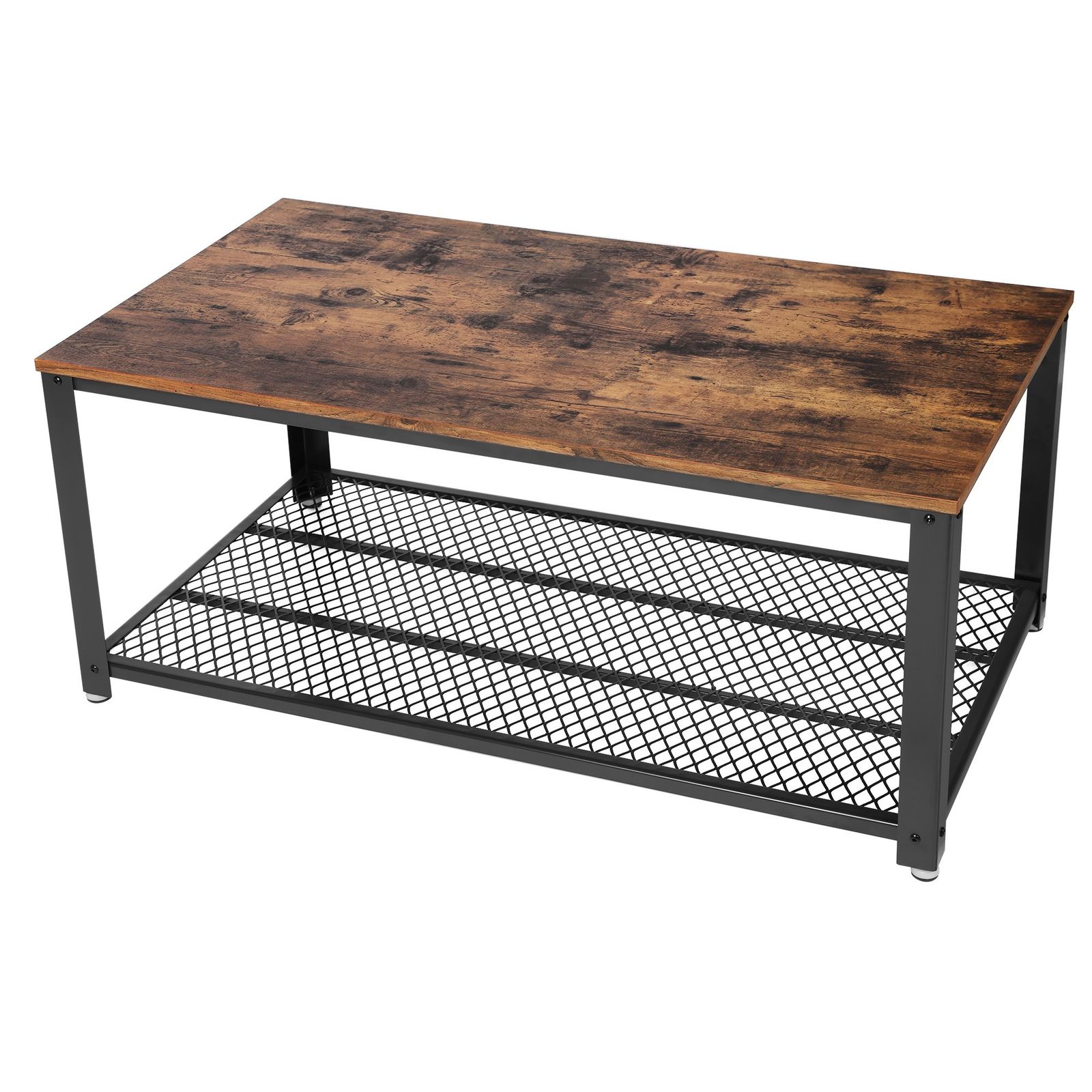 スチールフレーム ワイヤーメッシュ センターテーブル 木製天板80×40cm コンパクト ローテーブル ヴィンテージ VASAGLE LCT51X