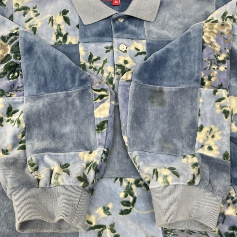シュプリーム 21AW Floral Patchwork Velour L/S Polo フローラル