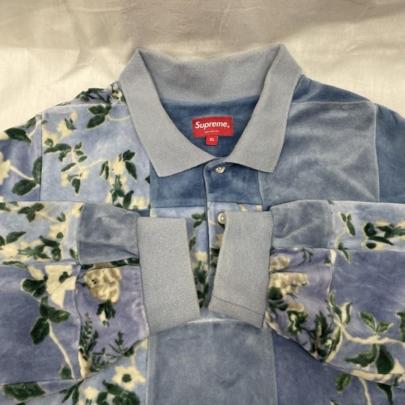 シュプリーム 21AW Floral Patchwork Velour L/S Polo フローラル