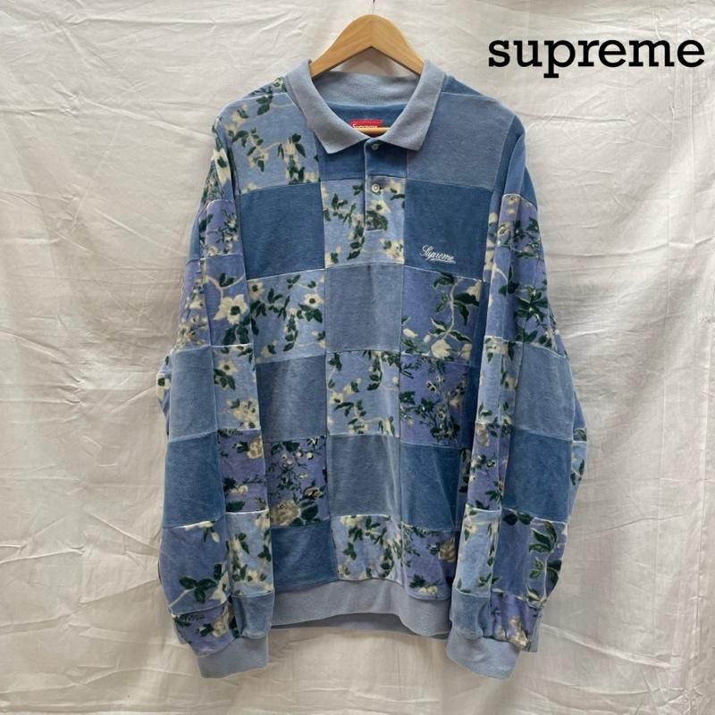 シュプリーム 21AW Floral Patchwork Velour L/S Polo フローラル