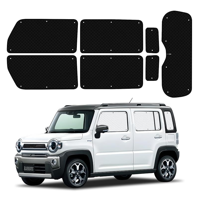 BLUESEATEC スズキ ハスラー MR02系 遮光 カーテン 断熱 露天駐車 着脱簡単 2代目 R2.1-現行 MR92S MR52S型 吸盤設計 車種 設計 日除け 車中泊 収納袋付き 7枚セット