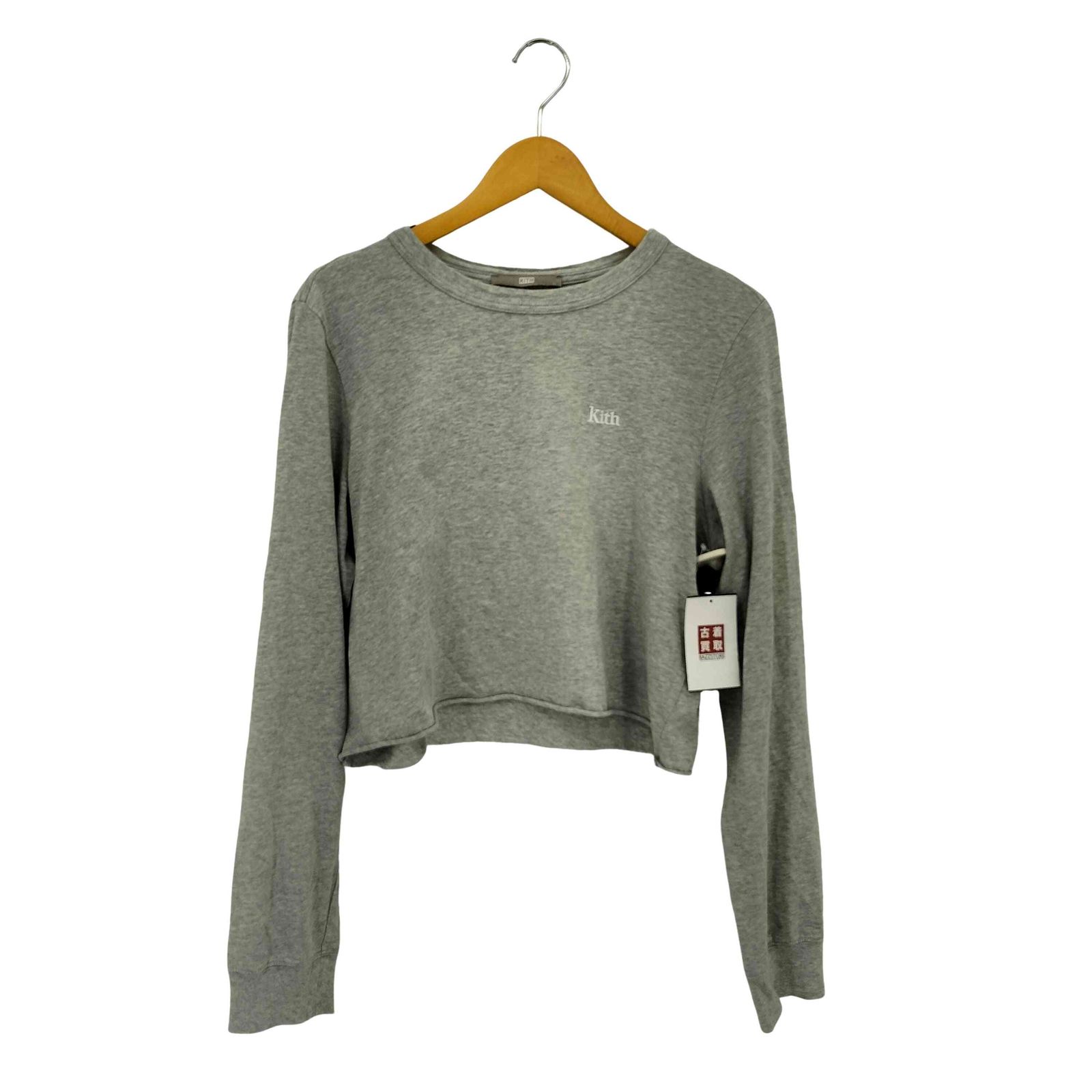 キス KITH ワンポイントロゴ刺繍 クルーネック クロップド 長袖Tシャツ カットソー レディース L