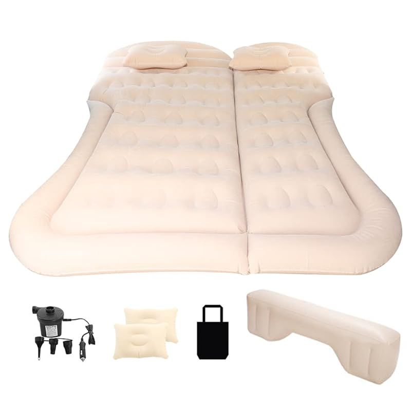 幅広い用途 エアーマット 車中泊マット C-HR RAV4 CRV CX-5 ヴェルファイア アルファード ノア ヴォクシー セレナ シエンタ ハイエースなど対応 キャンプ 後部座席 仮眠 旅行用 電動ポンプ付属 クリーム