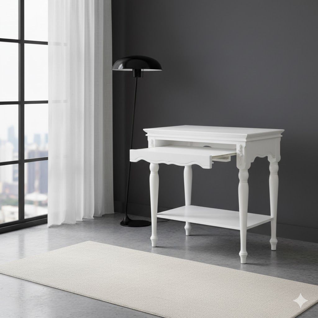 E エレガントな空間を演出する アンティーク風パソコンテーブル 組み立て不要 完成品にてお届け FF16744