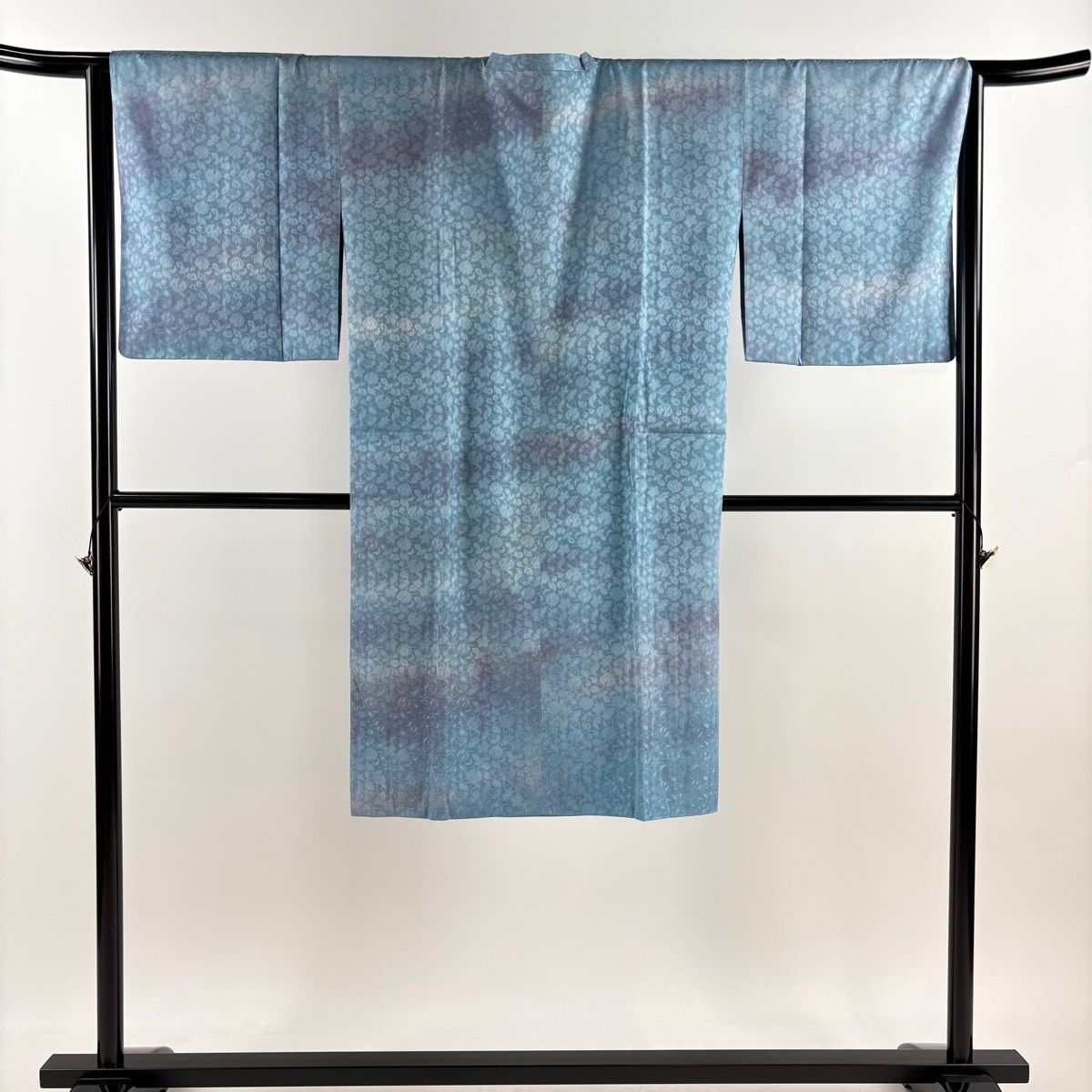 道行 身丈114.5cm 裄丈66.5cm M 和装コート 角衿 リバーシブル 草花 紋紗織 ぼかし 水色 正絹