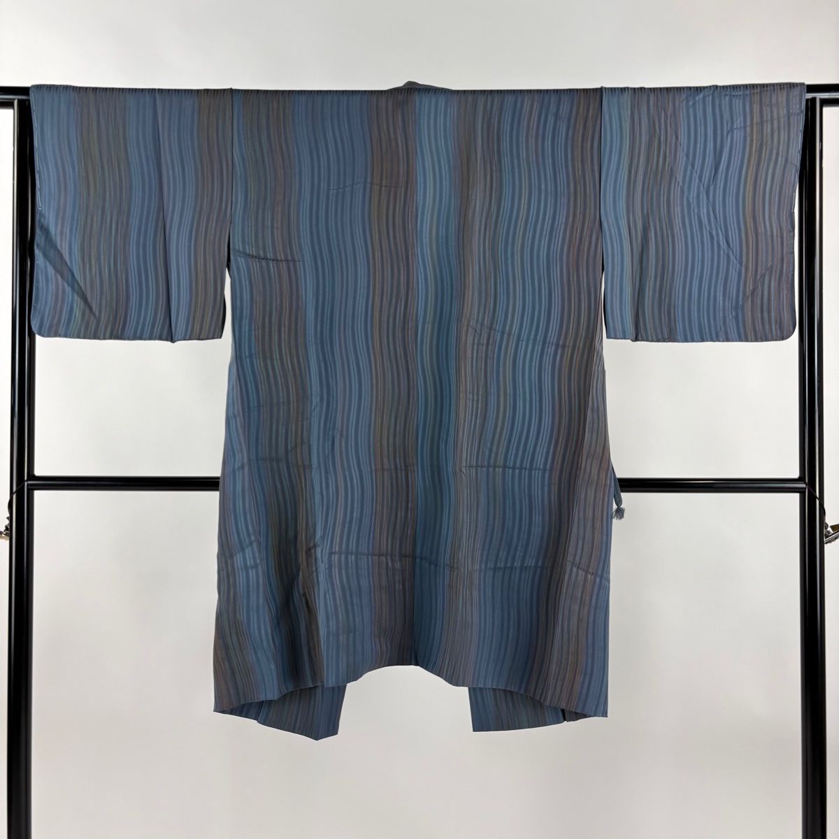 道中着 身丈101.5 cm 裄丈64 S 和装コート 縞 青灰色 正絹