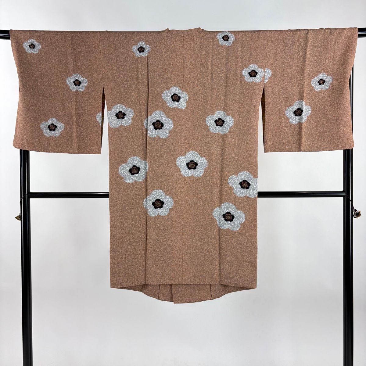 道行 身丈103.5cm 裄丈70cm L 松井青々 和装コート 角衿 落款 梅 金彩 薄オレンジ 正絹