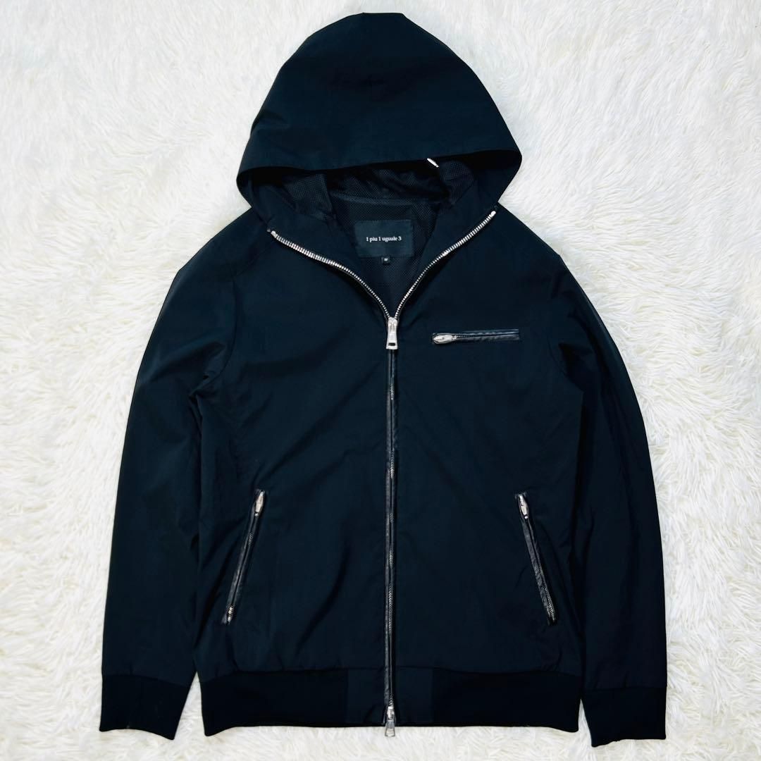 1piu1uguale3 ウノピュウノウグァーレトレ マウンテンパーカー フード フーデット ラムレザー Wファスナー ブラック Ⅳ M