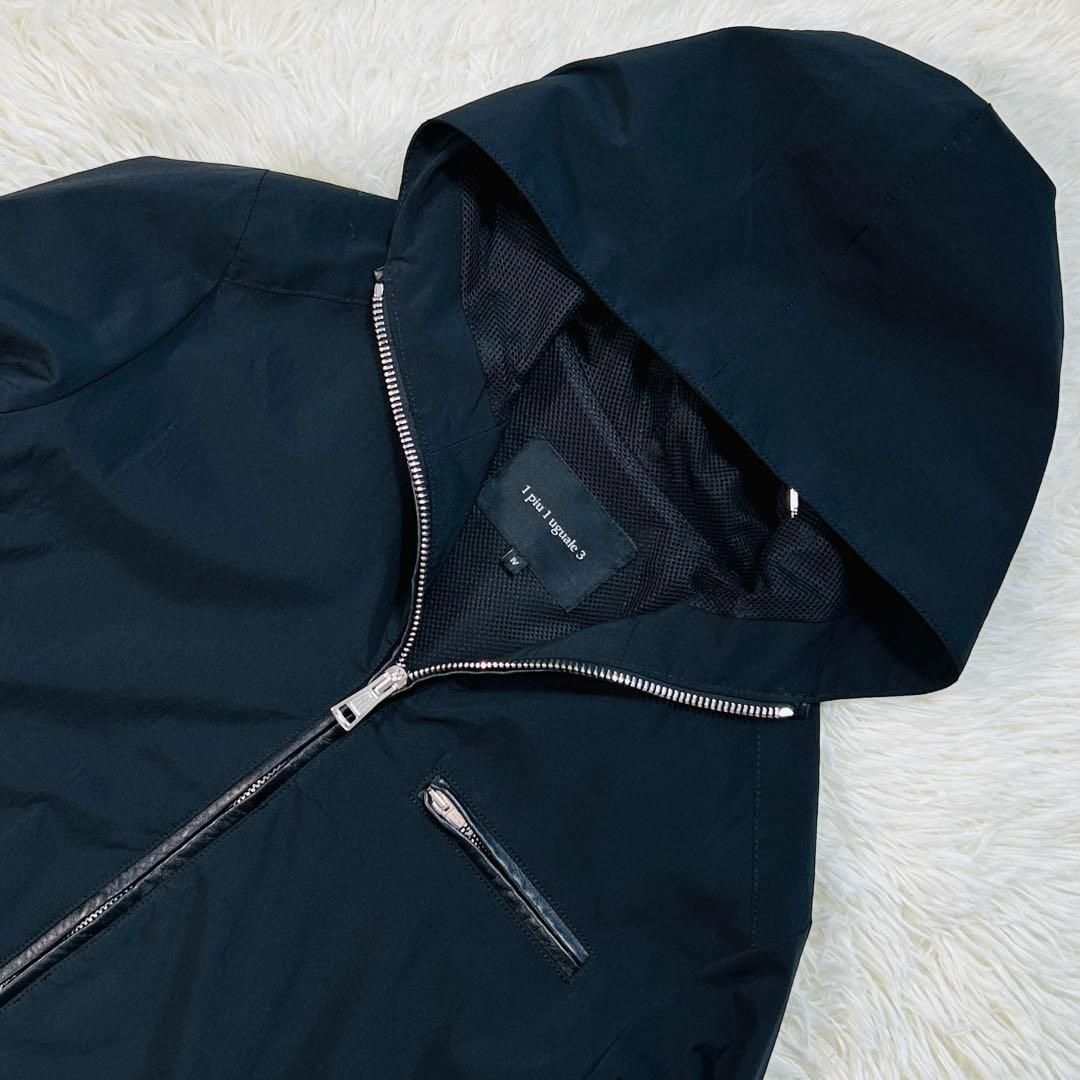 1piu1uguale3 ウノピュウノウグァーレトレ マウンテンパーカー フード フーデット ラムレザー Wファスナー ブラック Ⅳ M