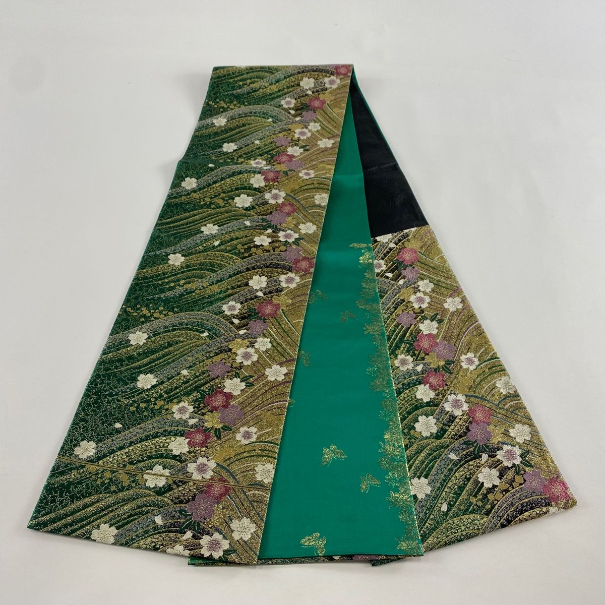 袋帯 秀品 桜 波 金銀糸 箔 緑 六通 正絹 【中古】 - メルカリ
