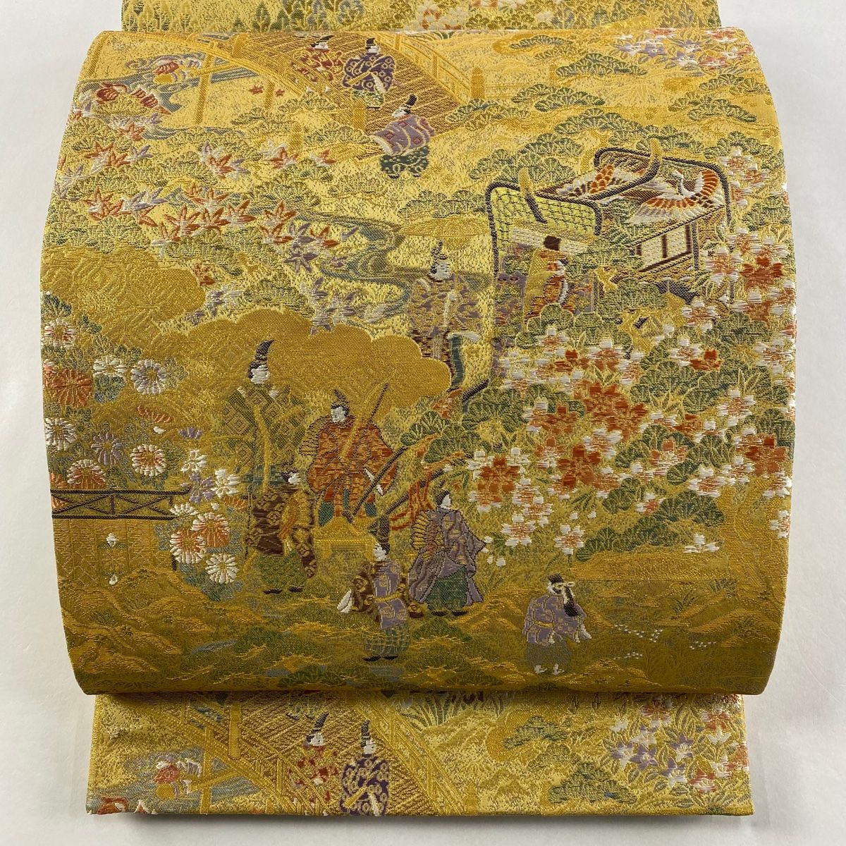 袋帯 秀品 洛中典雅 御所車 人物 金糸 箔 金色 六通 正絹