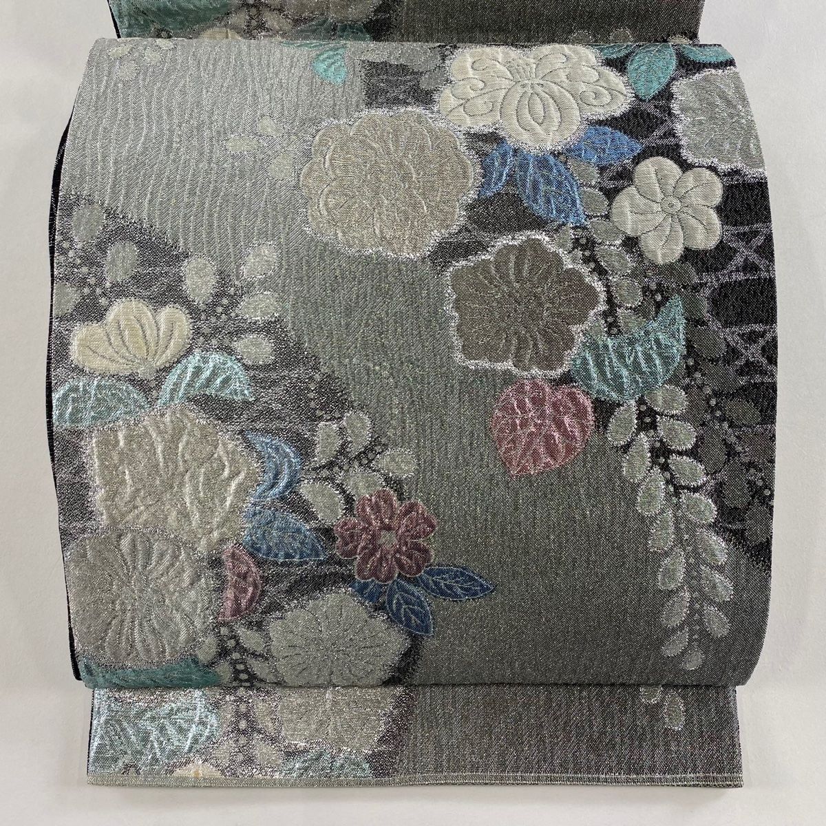 袋帯 秀品 辻が花 銀糸 箔 銀色 六通 正絹