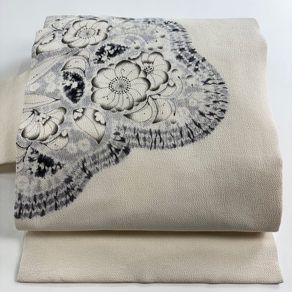 名古屋帯 落款 小倉健亮 辻が花 縮緬 クリーム 正絹