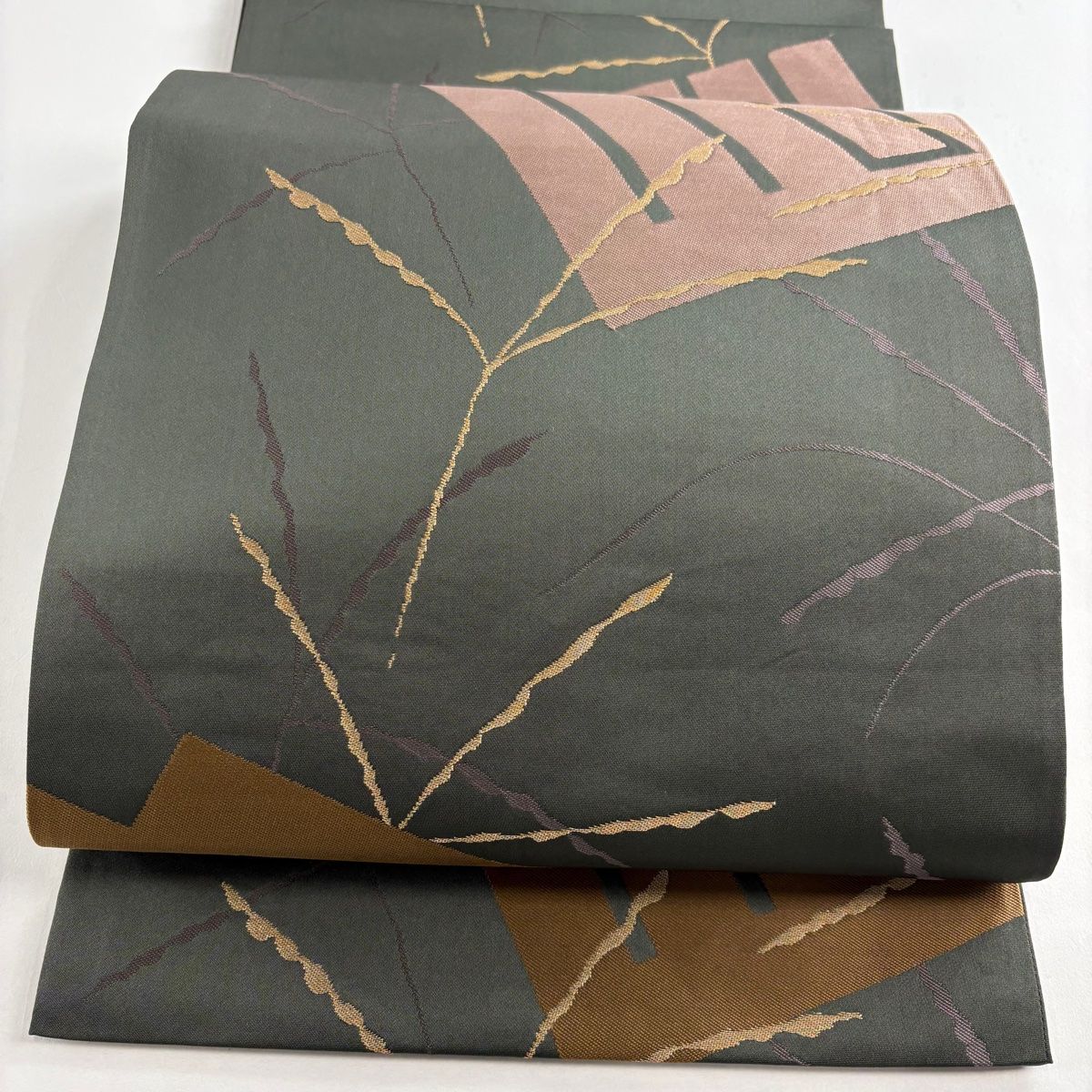 袋帯 辻村ジュサブロー 落款 源氏香 金糸 深緑 六通 正絹