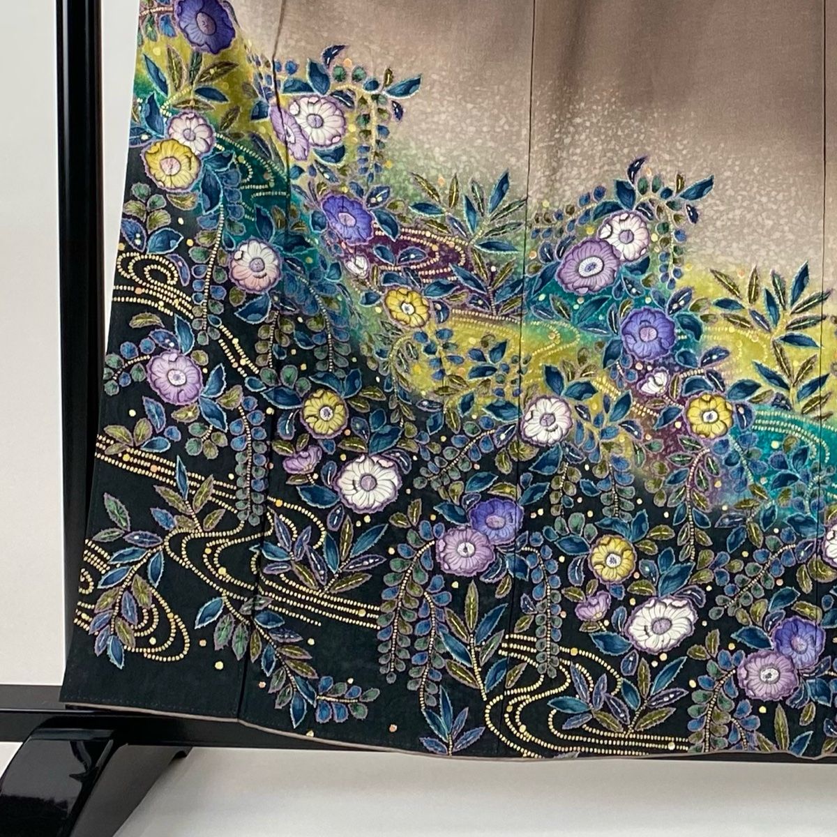 訪問着 身丈159cm 裄丈63cm S 袷 落款 辻ヶ花 流水 金彩 ぼかし 小豆色 正絹 秀品