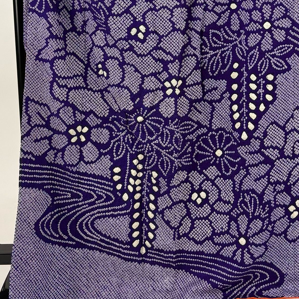 振袖 身丈169cm 裄丈68cm L 袷 牡丹 流水 絞り 青紫 正絹 秀品