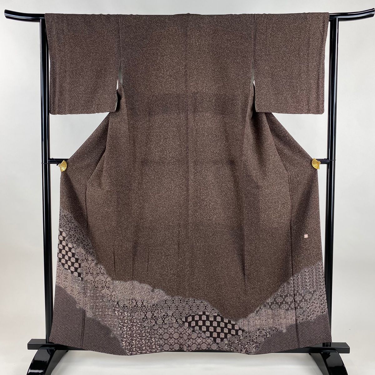 訪問着 身丈158.5cm 裄丈64cm M 袷 落款 雪輪 うさぎ 金彩 茶紫 正絹 秀品
