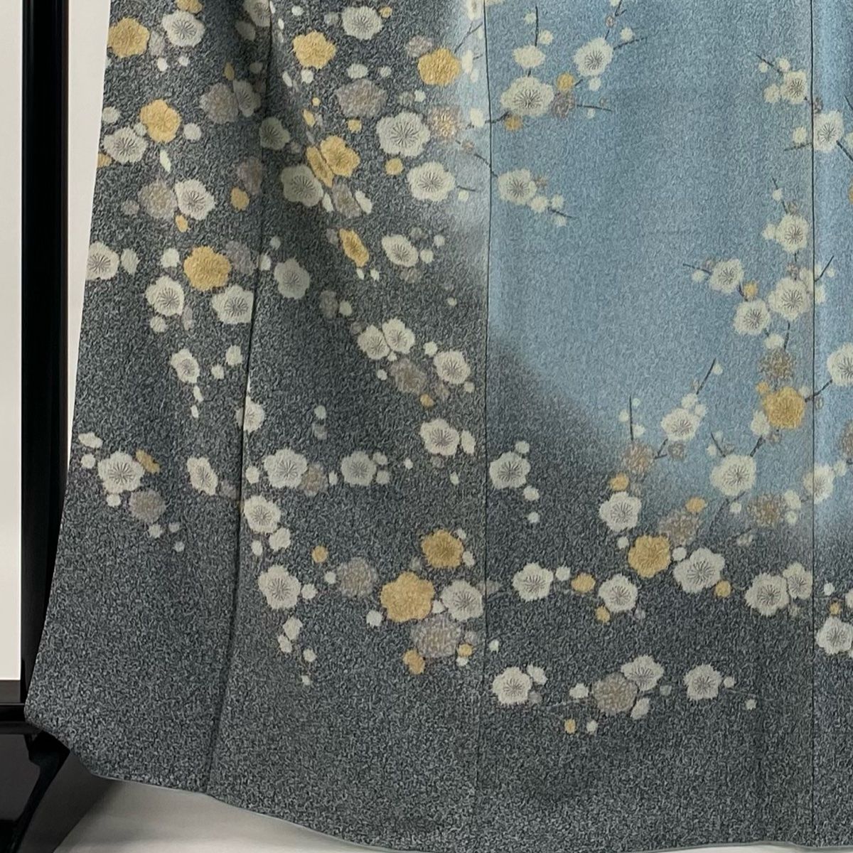 訪問着 身丈166cm 裄丈68.5cm L 袷 梅 金彩 染め分け 灰緑 正絹 秀品