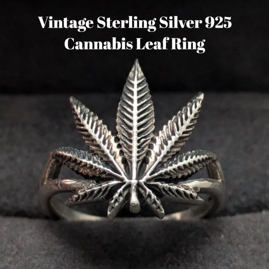 スターリングシルバー925 カンナビスリーフ リング 13号 3.7g 立体デザイン ヴィンテージ マリファナリーフ ストリート