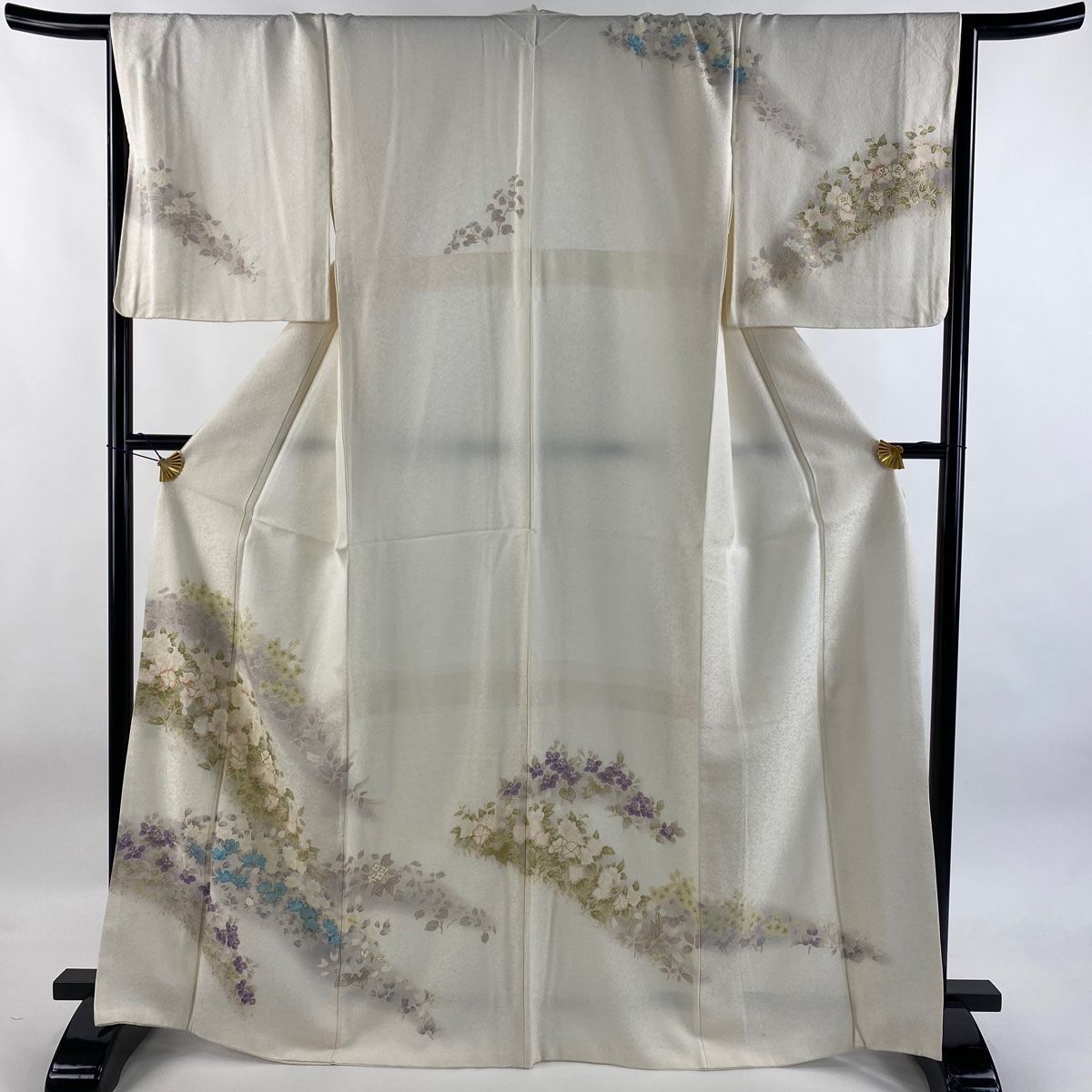 訪問着 身丈166.5 cm 裄丈67 M 袷 草花 金糸 金彩 クリーム 正絹 秀品