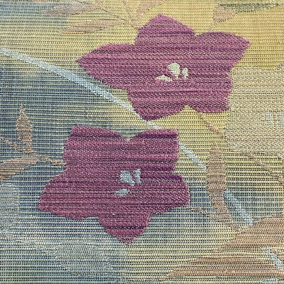 名古屋帯 夏帯 絽 八寸名古屋帯 松葉仕立て 桔梗 萩 金銀糸 ベージュ 正絹