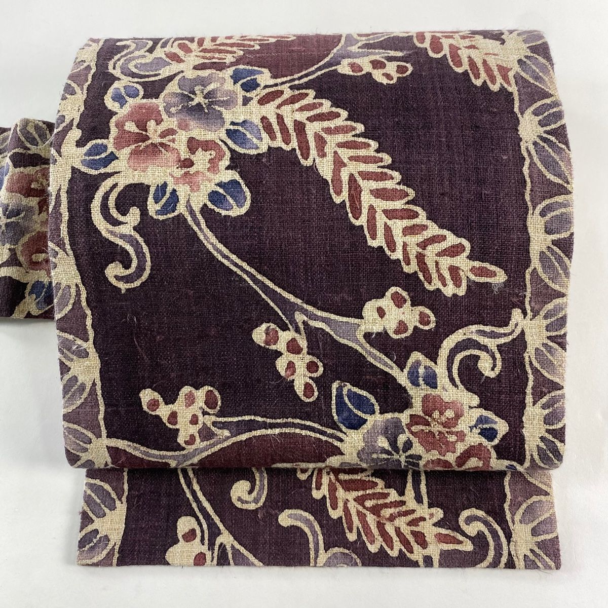 名古屋帯 枝花 葉と実 ぼかし 紫 正絹