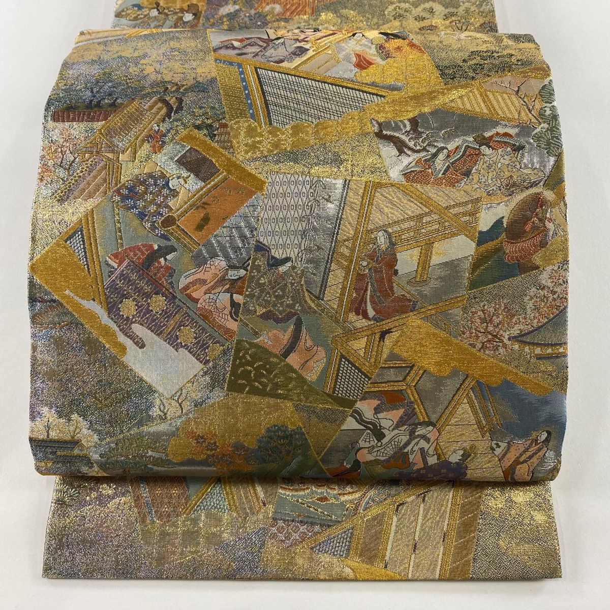 丸帯 平安雅祭礼図 色紙 箔 金色 お太鼓柄 正絹