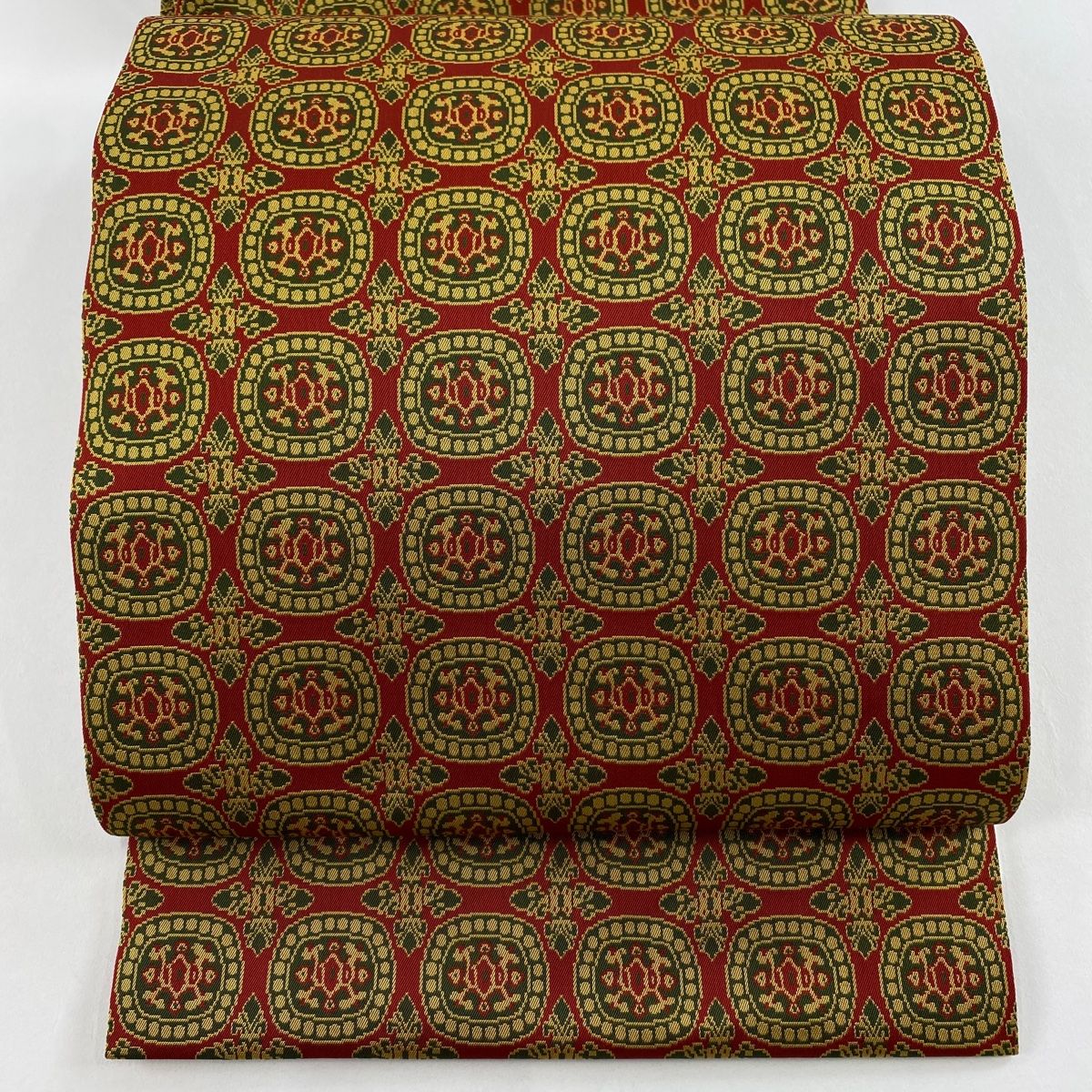 開き名古屋帯 龍村美術織物 唐招提寺裂 赤 正絹