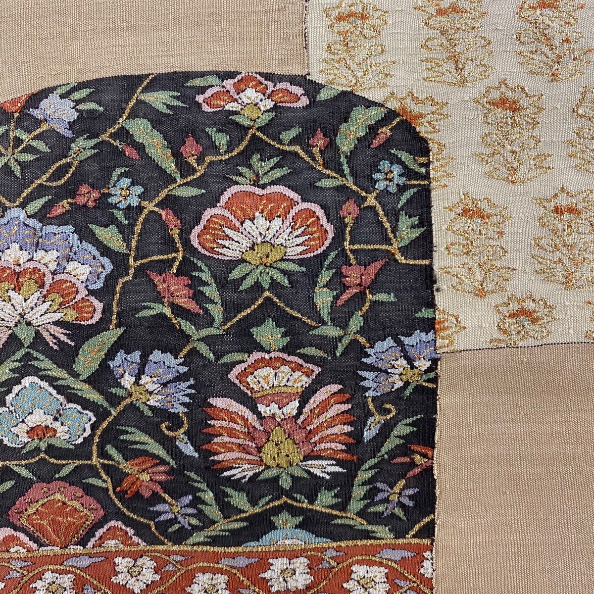 名古屋帯 草花 金銀糸 薄茶色 正絹