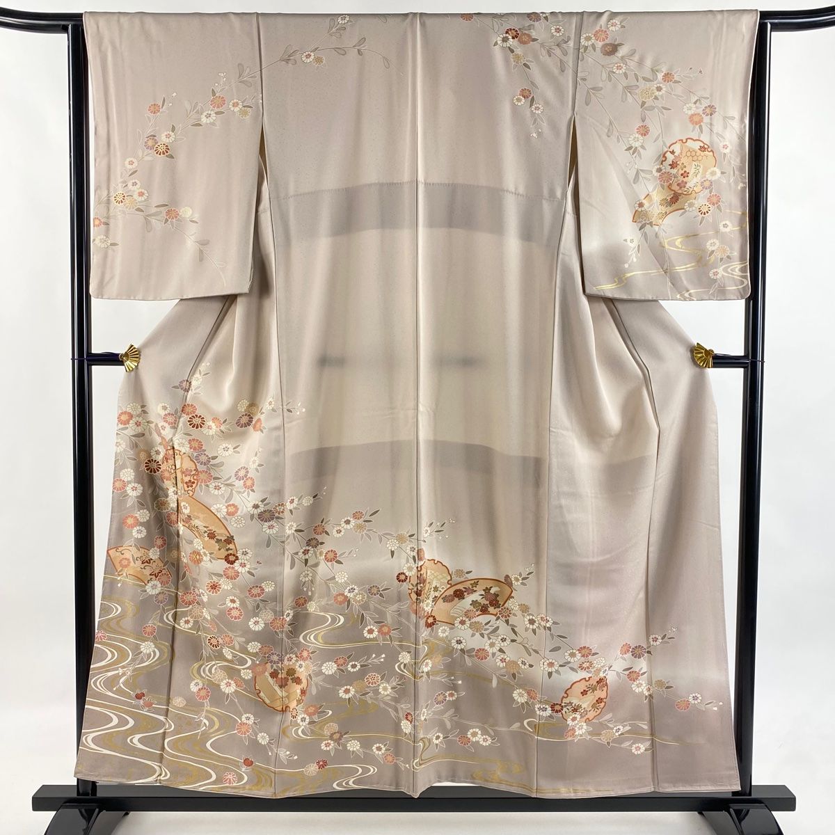 訪問着 身丈154.5cm 裄丈63.5cm S 袷 雪輪 草花 金糸 金彩 薄ピンク 正絹