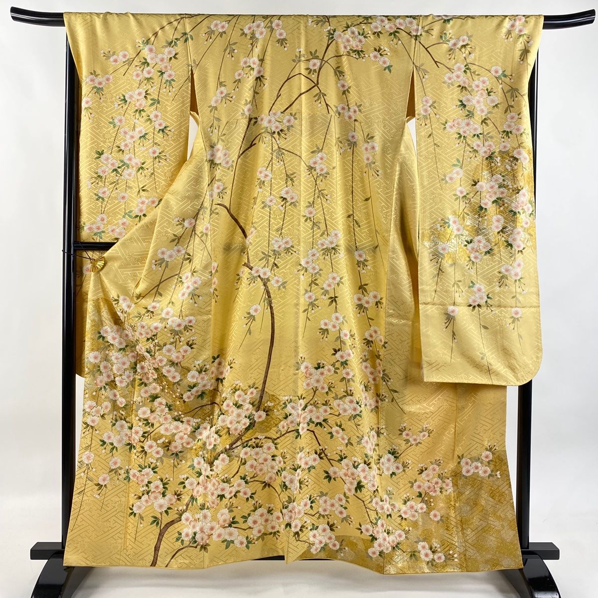 振袖 身丈162cm 裄丈68cm L 袷 桜 霞 金銀彩 薄黄 正絹