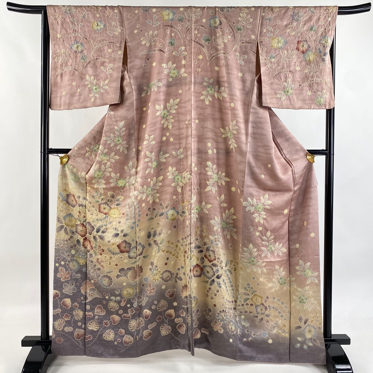 訪問着 身丈165 cm 裄丈66.5 M 袷 落款 辻が花 金通し ぼかし 薄ピンク 正絹