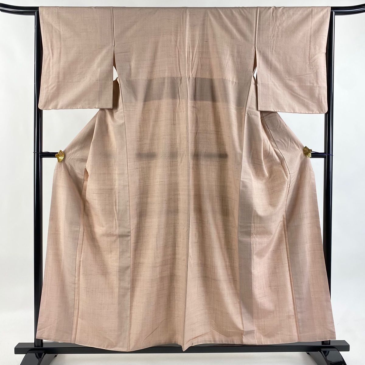 結城紬 身丈157.5cm 裄丈64cm M 袷 やまと 証紙 縞 格子 ピンク 正絹