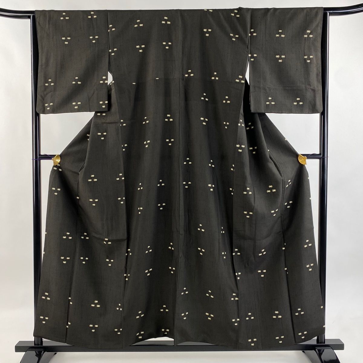 小紋 身丈157cm 裄丈65cm M 袷 紬地 やまと 幾何学 墨色 正絹