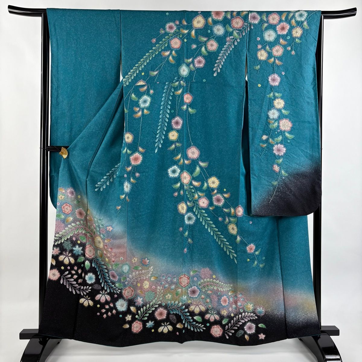 振袖 身丈161 5 cm 裄丈65 M 袷 辻が花 銀通し 染め分け 青緑 正絹