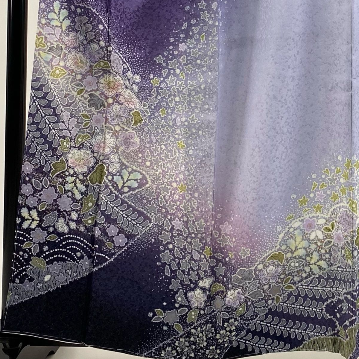 訪問着 身丈160cm 裄丈66cm M 袷 吉乃一廉 落款 辻が花 青海波 銀通し 金彩 紫 正絹