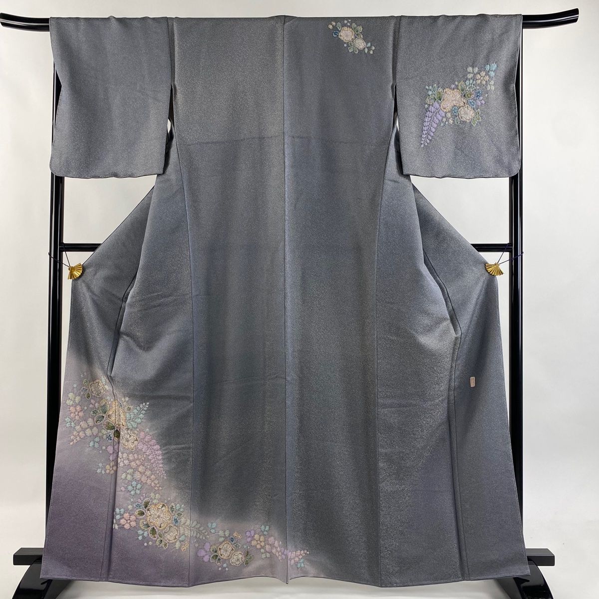 付下げ 身丈164cm 裄丈67cm M 袷 徳永憲峯 落款 辻が花 金通し ぼかし 灰色 正絹