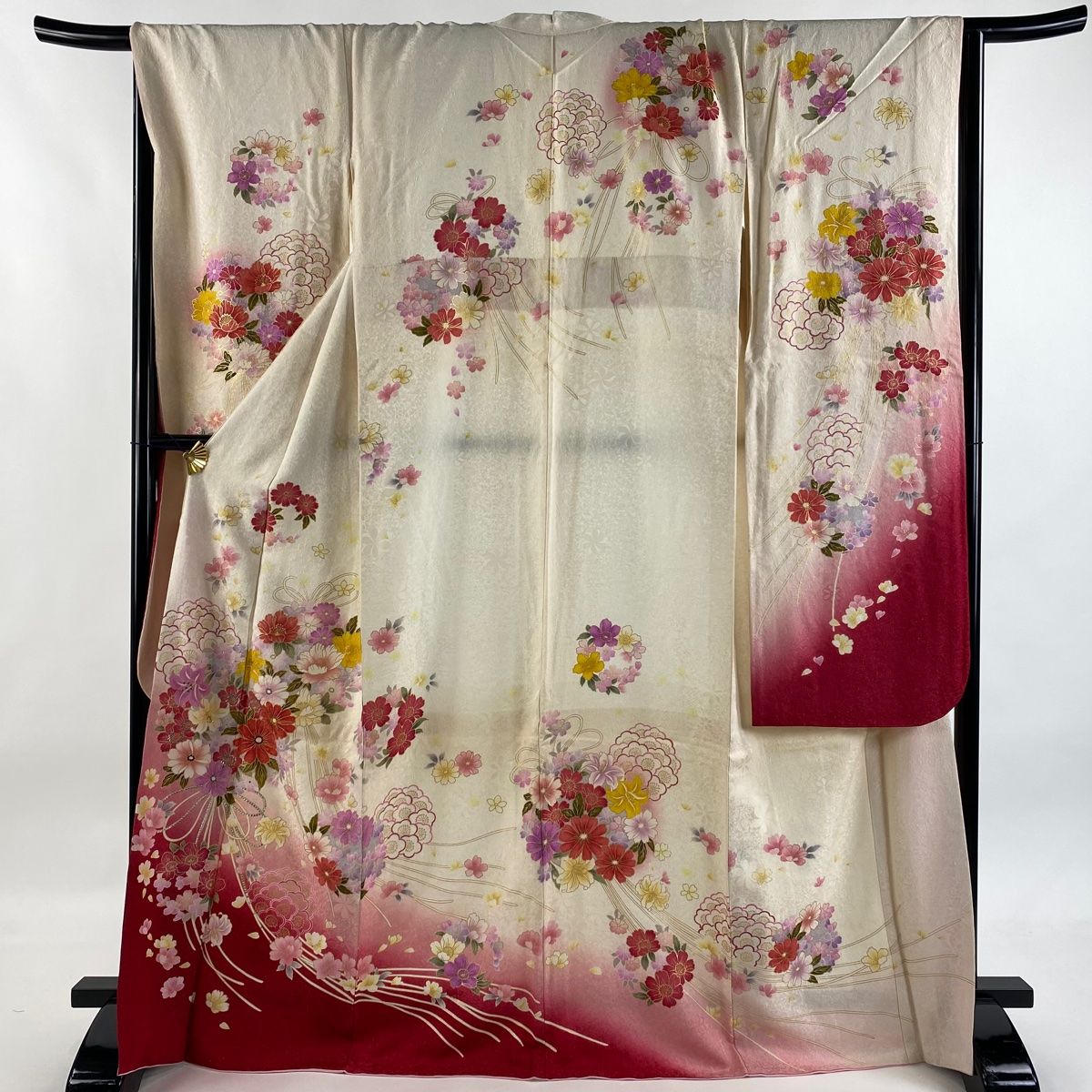 振袖 身丈169cm 裄丈67cm M 袷 薬玉 桜 ラインストーン 銀通し クリーム 正絹