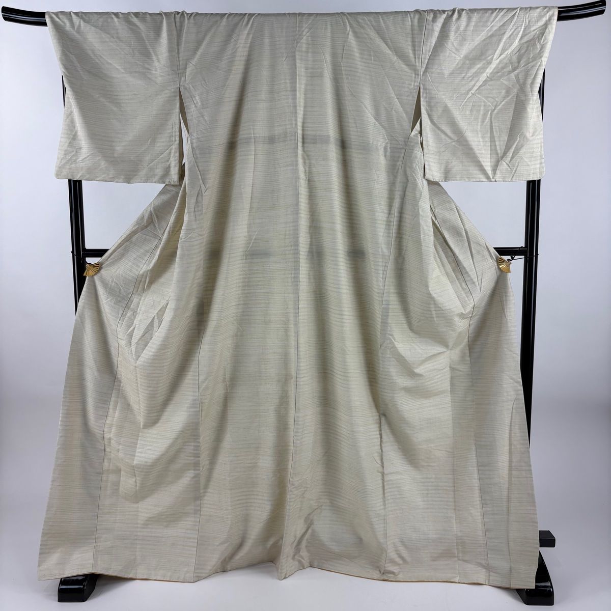 紬 身丈171.5cm 裄丈72cm L 袷 やまと 縞 薄緑 正絹