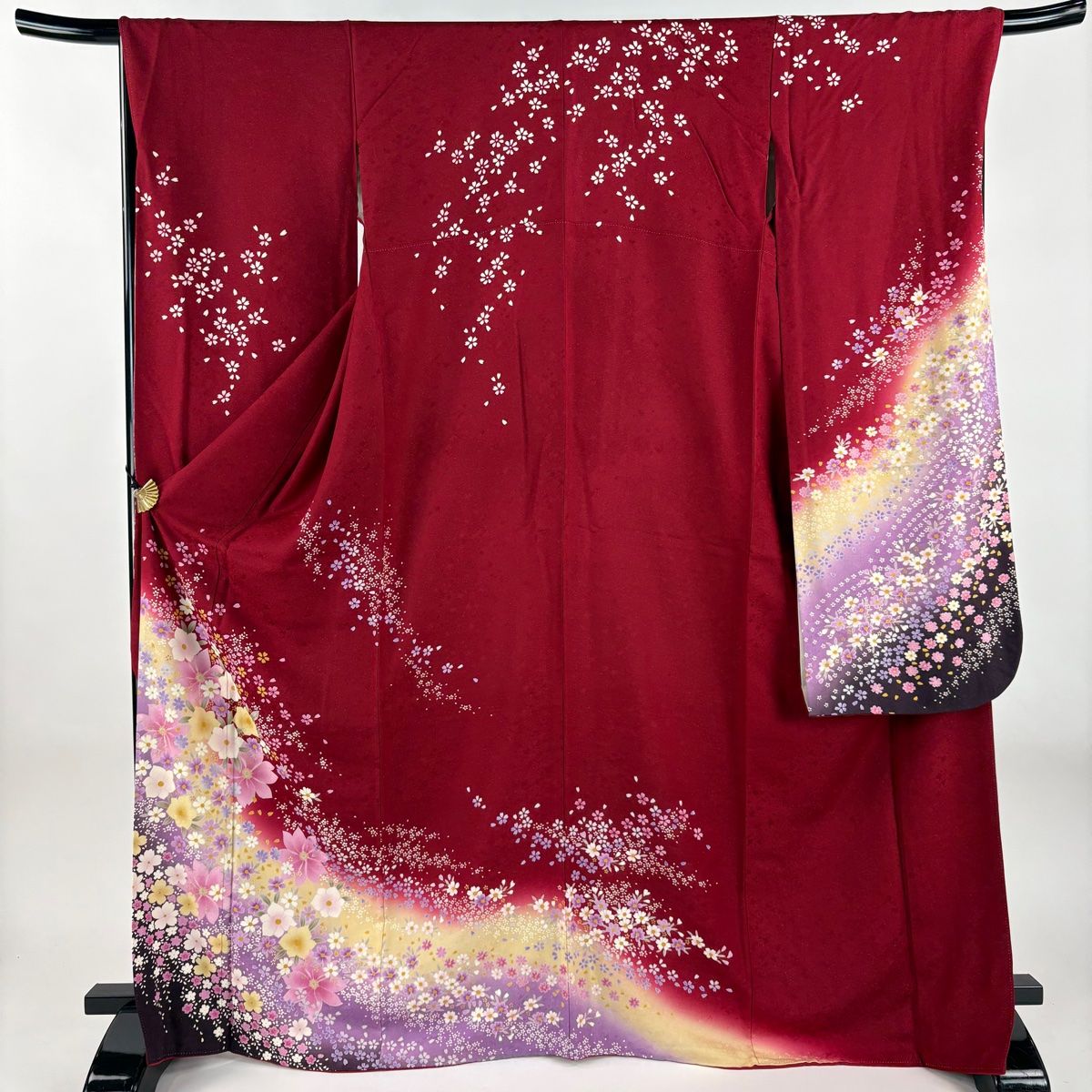振袖 身丈169.5cm 裄丈67cm M 袷 草花 桜 銀通し 金彩 赤 正絹